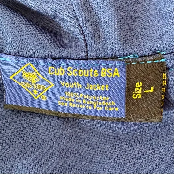 Cub Scout BSA Scouting Blue Gold Camo Hooded Windbreaker Jacket Coat Youth Sz L - Picture 14 of 14